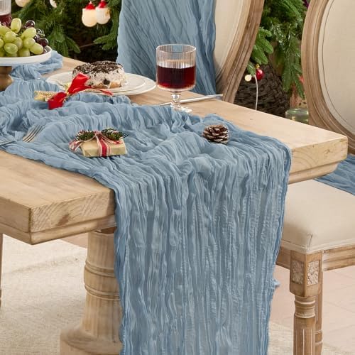 Dusty Blue Cheesecloth Table Runner 120inch Boho Gauze Home Decor by Playieer