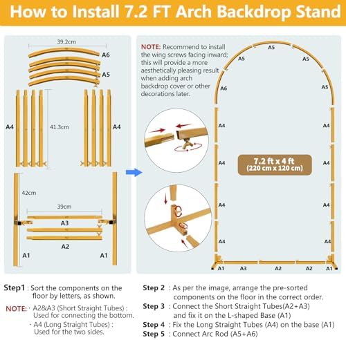 7.2 FT Wedding Arch Backdrop Stand, Gold Metal Arch Backdrop Stand for Wedding Party Ceremony Birthday Bridal Baby Shower Photo Booth Garden Floral Balloon Arches Decoration - Image 6