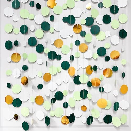 46 Ft Sage Green Gold Party Decorations Polka Dots Garlands Hanging Paper Circle Dots Streamer for Safari Wild Woodland Jungle Theme Birthday Shower Graduation Wedding Party Decorations Supplies - Image 3