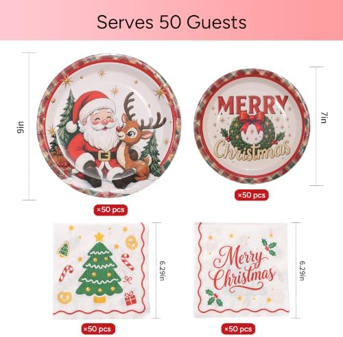 Goodluck 200 PCS Christmas Paper Plates (9in & 7in) and Napkins Party Set - Image 2