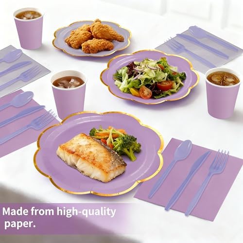 168Pcs Purple Paper Plates and Napkins Party Supplies for 24 Guests - Image 2