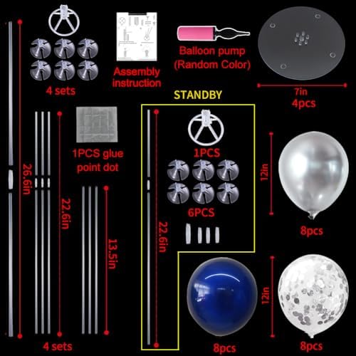 TONIFUL 4 Set Navy Blue Silver Balloon Stand Balloon Centerpieces for Table - Image 3