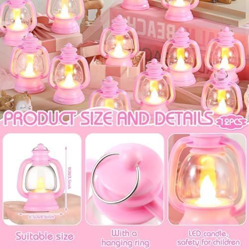 Ferraycle 12 Pcs Mini Lanterns Bulk 4 Inch Pink Lamp Table Centerpieces - Image 2