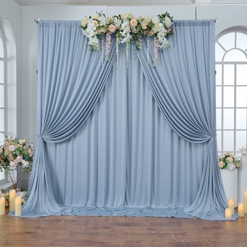 20ftx10ft Wrinkle Free Dusty Blue Backdrop Curtains for Parties, Silky Polyester Photo Backdrop Drapes 4 Panels 5x10ft Back Drop Cloth for Wedding Birthday Baby Shower Photography Background - Image 7