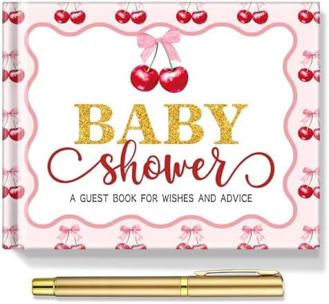 Fuyoooo 27 Pcs Cherry Sign in Guest Book Set with Gold Pen Table Cards by Liraitoya