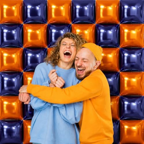 NISOCY 36PCS Navy Blue and Orange Square Foil Balloons Wall Backdrop - Image 6