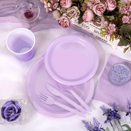 WELLIFE 210Pcs Purple Plastic Plates,Party Plates and Cups and Napkins Sets - Image 5