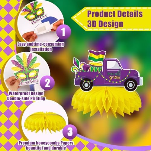 JULMELON 8 Pcs Mardi Gras Centerpieces for Tables Honeycomb Decorations - Image 3