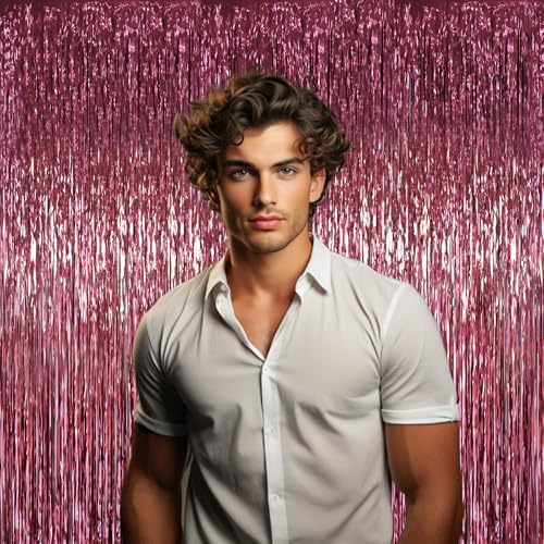 Voircoloria Burgundy Foil Fringe Backdrop Curtains, 3.3x6.6ft, 6pcs - Image 5