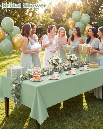 NatNarr 3 Pcs Sage Green Tablecloths Plastic, Scalloped Table Cloth - Image 6
