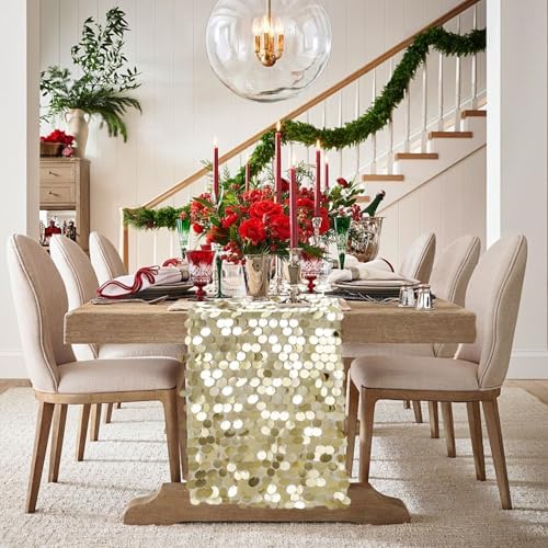 VHH Sequin Table Runner 12 x 108 inches Champagne Table Runner, Glitter Runner for Party Wedding Birthday, Party Spring Easter Rustic, Birthday Supplies Decorations (1 Pack). - Image 2
