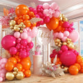 Pink and Orange Balloon Arch Kit,412Pcs Hot Pink Orange Metallic Gold Latex Balloon Garland kit 18 12 10 5 Inch Different Size Balloons for Birthday Wedding Tropical Summer Party Decorations by PAXILE