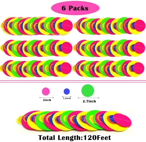 120feet UV Round Dot Paper Neon Garland Neon Streamers Decorations UV Reactive Black Light Party Favors Glow in The Dark Party Supplies for Wedding Birthday Garlands - Image 7