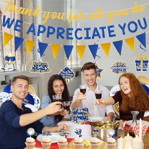DARUNAXY Blue Gold We Appreciate You Party Decorations - Image 6