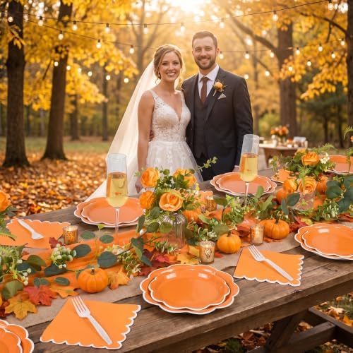 96 Pcs Fall Orange and White Paper Plates and Napkins Set Serve 24 Guests - Image 5