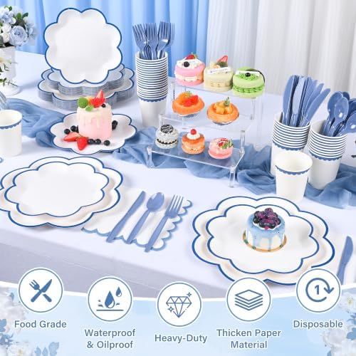 350 Pcs Dark Blue and White Paper Plates and Napkins Set - Image 6