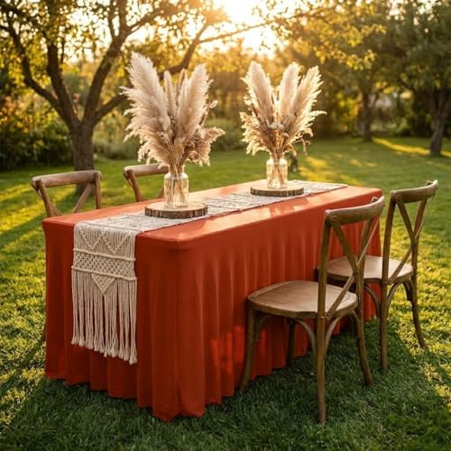 2 Pack Spandex Table Skirts for 8ft Rectangle Tables for Autumn Event - Image 3