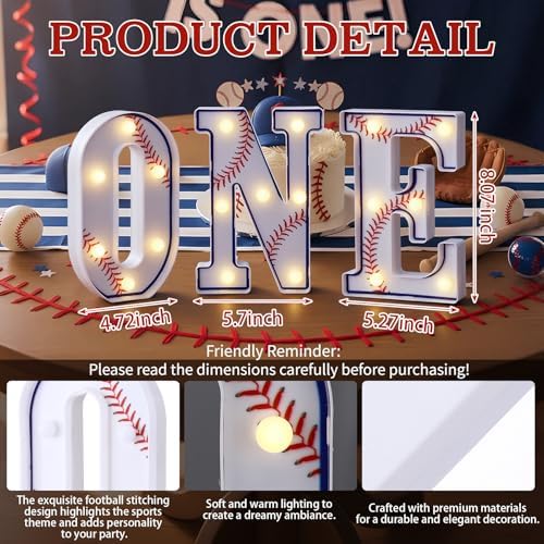 Rookie Year 1st Birthday Baseball ONE Letters Light 8.07 Inch - Image 4