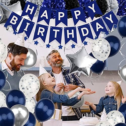 Men's Birthday Decorations - Navy Blue & Black Party Decor with Banner for 30th, 40th, 50th, 60th, 70th Birthdays & Anniversaries - Image 7