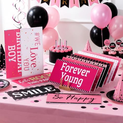 Beeveer 24 Designs Birthday Photo Booth Props, Pink PVC Selfie Signs - Image 2