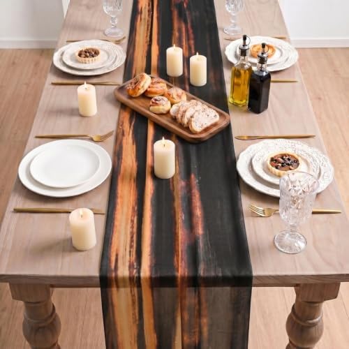 Artoid Mode Boho Caramel Stripes Fall Chiffon Table Runner 120 Inches 10FT,Seasonal Fabric Kitchen Dining Holiday Table Decor for Home Party - Image 3