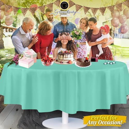 Grandipity Plastic Table Cloth Disposable 12 Pack 84" Round Aqua - Image 6