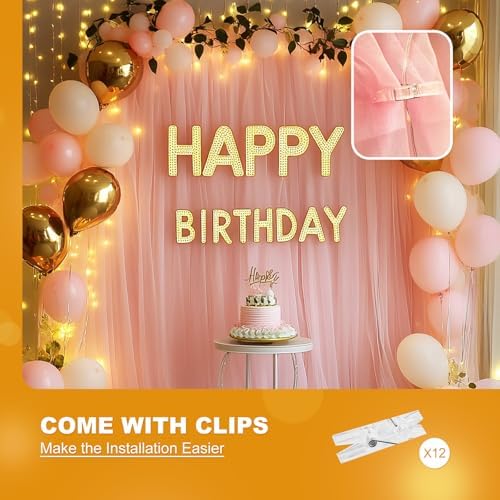 Pink Tulle Backdrop with Fairy Lights for Parites Wrinkle-Free Sheer Curtain Drapes Photo Back Drop for Wedding Baby Shower Bridal Shower Birthday Dance Home Décor- 10ft×8ft, Pink - Image 7