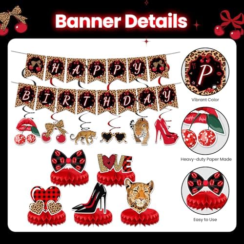 Cheetah Cherry Birthday Decorations Leopard Party Supplies Serve 24 - Image 5