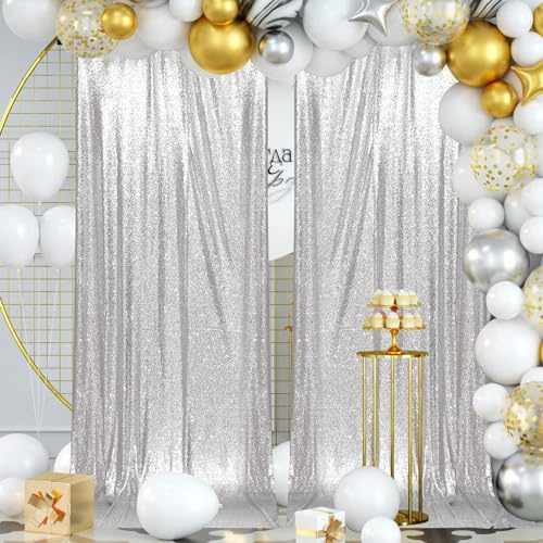 PartyDelight Silver Sequin Backdrop Curtains 5x10ft 2 Panels - Image 4