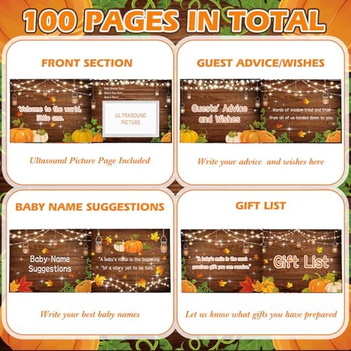 Fuyoooo 27 Pcs Rustic Little Pumpkin Baby Shower Guest Book with Gold Pen - Image 4