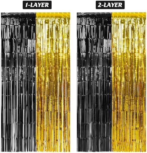 6Pack 3.3Ft x 6.6Ft Graduation Foil Fringe Curtain Backdrop Decorations, Black Gold Metallic Tinsel Foil Streamers Curtain Photo Booth Background for Graduation Prom Wedding Birthday Party Decorations - Image 5
