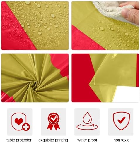 Oudain 3 Pcs Plastic Disposable Table Cloth 54" x 108", Gold, Red - Image 3