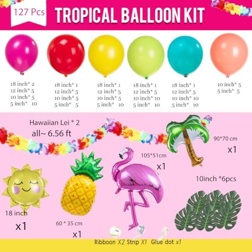 Flamingo Tropical Balloon Garland kit Hot Pink Teal Orange Mylar Pineapple Palm Ballloon arch For Summer Beach Hawaiian Luau Aloha Birthday Baby Shower Party Decorations - Image 5