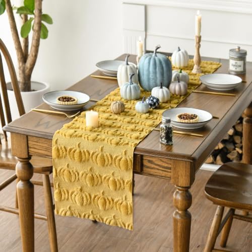 Artoid Mode Ginger Soft Faux Fur Pumpkins Fall Table Runner 13x72 Inch - Image 4