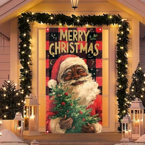 BlissYard Door Cover Black Santa Buffalo Plaid 35x71 Inch Polyester - Image 4