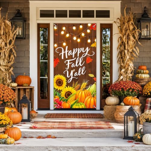 BlissYard Fall Door Cover Thanksgiving Decor Pumpkin Sunflower 35x71 Inch - Image 5