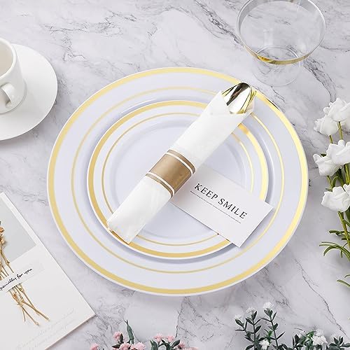 BESTVIP 525 Piece Gold Plastic Dinnerware Set for 75 Guests - Image 4