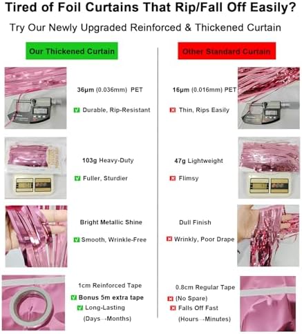 2 Pack Thickened Pink Metallic Foil Fringe Curtains Streamer Rip Resistant Shimmer Tinsel Photo Booth Backdrop for Birthday Wedding Christmas Bachelorette Party Decorations 3.28ft x 6.56ft - Image 3