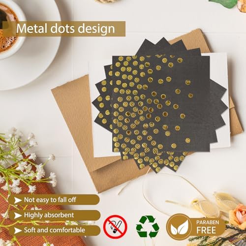 48PCS Black and Gold Plates and Napkins Party Supplies, Gold Dot Disposable Paper Plates and Napkins with Forks Tableware Set for Birthday Wedding Retirement Graduation Party Decorations 16 Guests - Image 4
