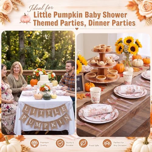 450 Pcs Little Pumpkin Baby Shower Tableware Set, Serve 50, Rose Pink - Image 5