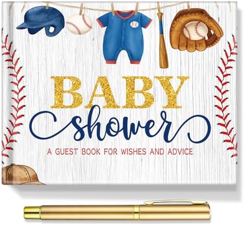 Fuyoooo 27 Pcs Baseball Baby Shower Guest Book Set Sign in Book Gold Pen by Liraitoya