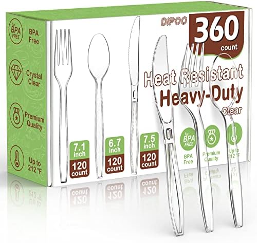 360 Count Plastic Silverware Heavy Duty, 120 Forks, 120 Spoons, 120 Knives by Dipoo