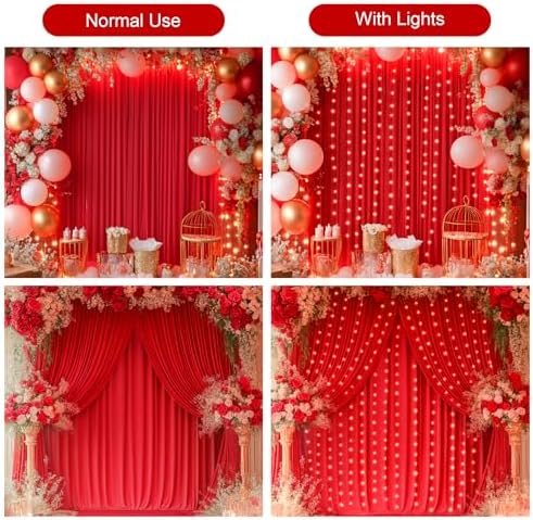 20x10FT Red Backdrop Curtains with Lights for Parties,Wrinkle Free Wedding Photo Backdrop Curtains for Valentines Baby Shower Birthday Ceremony Reception Home Party Decorations-5ft x 10ft,4 Panels - Image 3