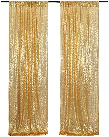 Poise3EHome Gold Sequin Backdrop Curtain, 2 Panels 2Ft x 8Ft Glitter Photography Background for Party Baby Shower Wedding Birthday Christmas Thanksgiving Halloween Decoration by Poise3EHome