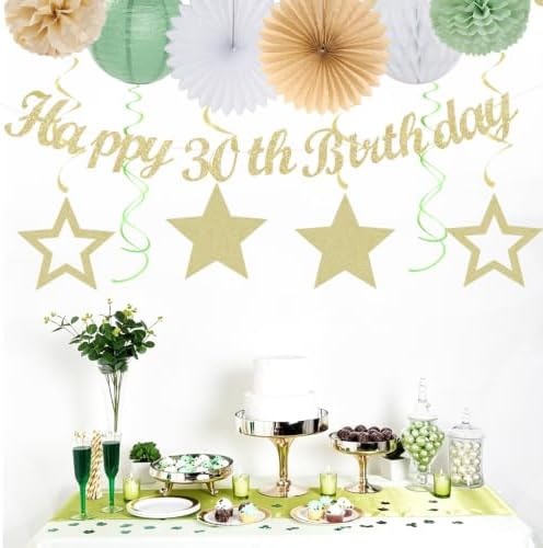White Gold Sage Green Womens 30th Happy Birthday Party Decorations Hugmoon - Image 5