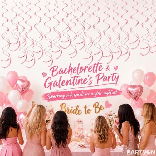 32 PCS Pink Hanging Swirl, Sparkle Ceiling Hanging Decorations, Plastic Streamer Party Decorations for Birthday, Baby Shower, Bridal Shower, Easter, Graduation - Image 7