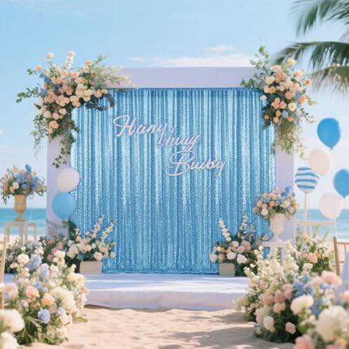 2×8FT-4PCS Blue Sequin Backdrop Curtains Panels, Photography Backdrop Glitter Curtains Fabric Background for Christmas Wedding Party Decor - Image 7