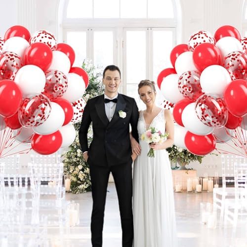 60pcs 12inch Red and White Balloons with Confetti Balloons - Image 5