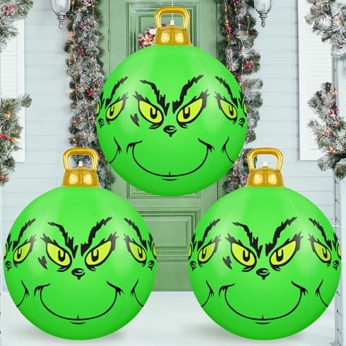 3 Pcs 23.6 Inch Large Inflatable Christmas Balls Green PVC Inflatable Christmas Decorated Ball Outdoor Decorations for Xmas Tree Holiday Parties Decor by Denylopro