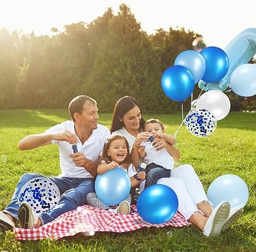 68Pcs Blue and White Balloons Kit 12 Inch, Blue Confetti Balloons Light Blue Baby Blue Pearl White Party Balloons with Ribbons for Birthday, Wedding, Baby Shower, Graduation Decorations - Image 7